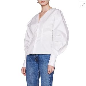 Anine Bing Lindsey Statement Sleeve Poplin Blouse - White